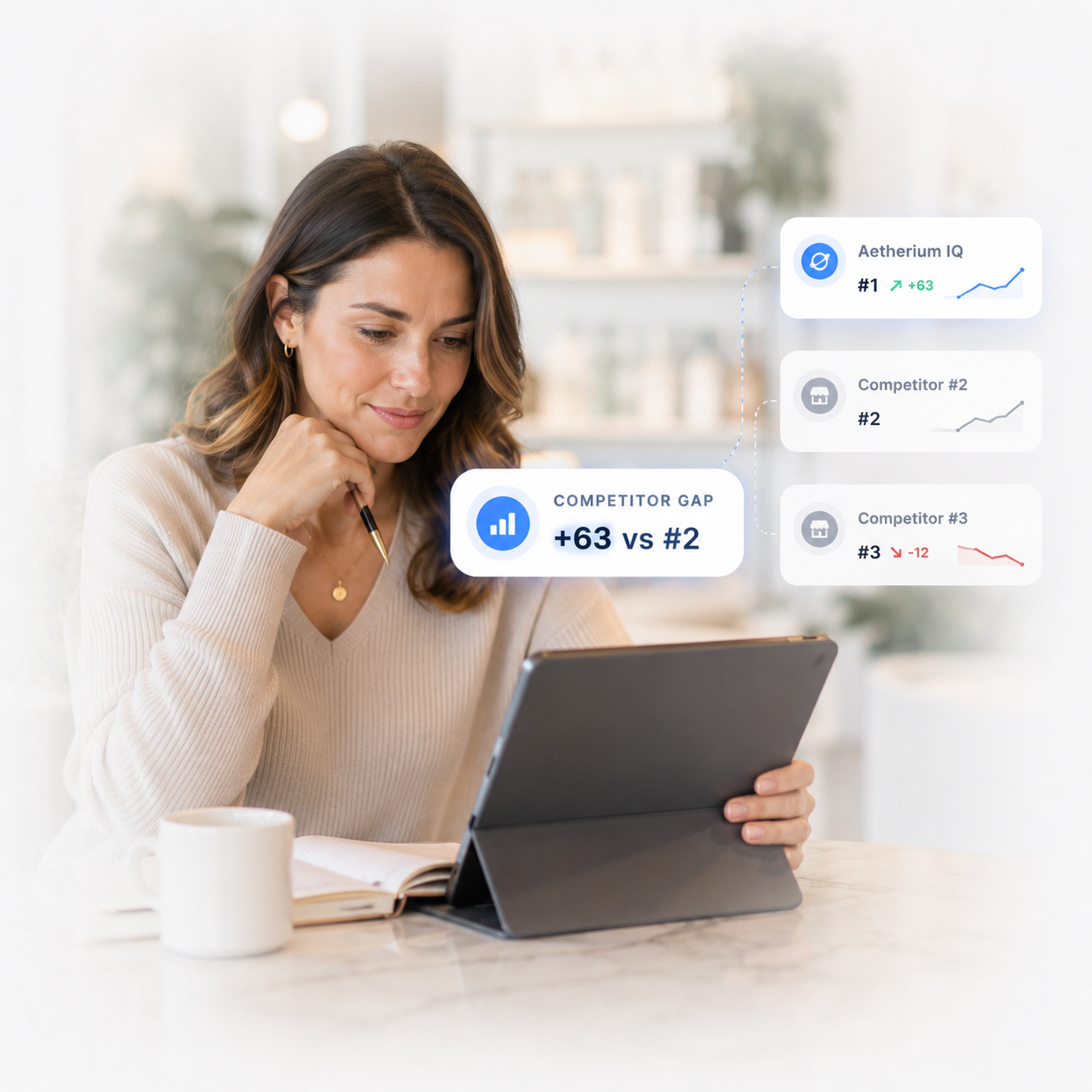 Owner reviewing competitor gap on a tablet