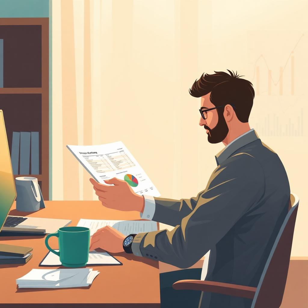 Manager reading a printed monthly report